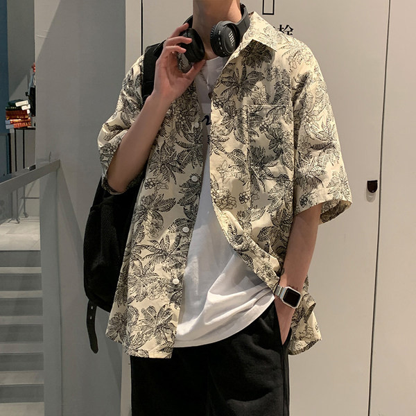 Cămașă pentru bărbați cu model floral și guler clasic în două culori