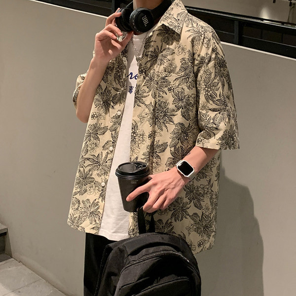 Cămașă pentru bărbați cu model floral și guler clasic în două culori