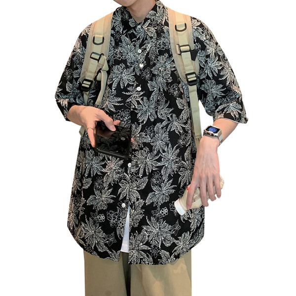 Cămașă pentru bărbați cu model floral și guler clasic în două culori