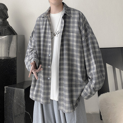 Cămașă de primăvară în carouri pentru bărbați cu nasturi