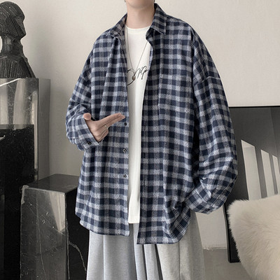 Cămașă de primăvară în carouri pentru bărbați cu nasturi