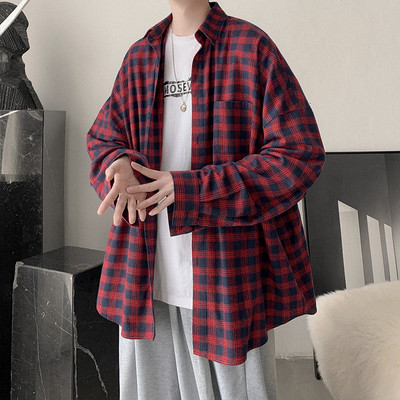 Cămașă de primăvară în carouri pentru bărbați cu nasturi