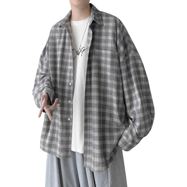 Cămașă de primăvară în carouri pentru bărbați cu nasturi