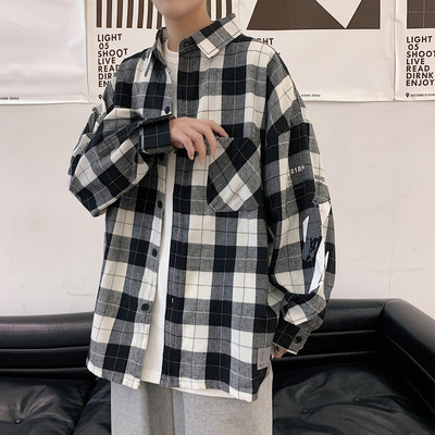 Camasa lata in carouri pentru barbati cu buzunare