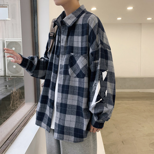 Camasa lata in carouri pentru barbati cu buzunare