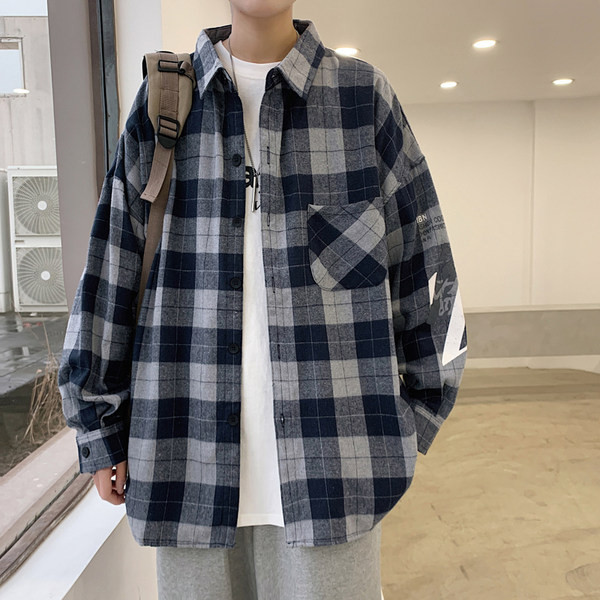 Camasa lata in carouri pentru barbati cu buzunare