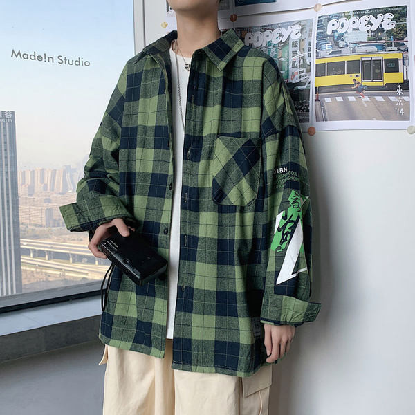 Camasa lata in carouri pentru barbati cu buzunare