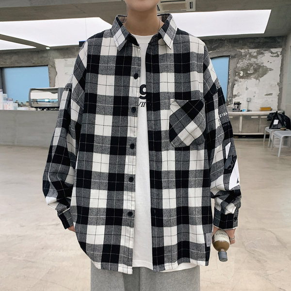 Camasa lata in carouri pentru barbati cu buzunare