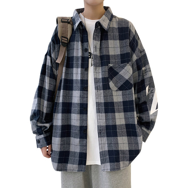 Camasa lata in carouri pentru barbati cu buzunare