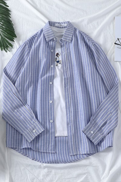 Cămașă cu dungi cu guler clasic și mâneci lungi în trei culori