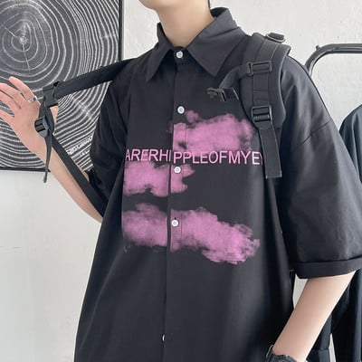 Ανδρικό casual πουκάμισο με επιγραφή και έγχρωμο μοτίβο