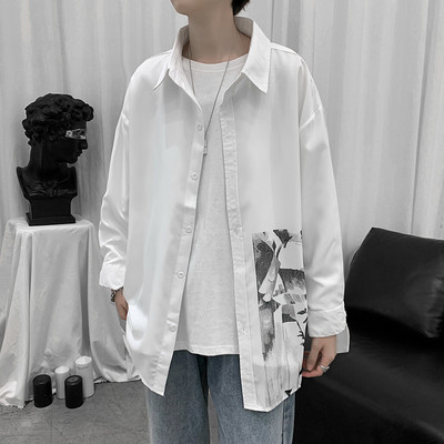 Καλοκαίρι ανδρικό πουκάμισο με τύπωμα και κολάρο σε σχήμα Ο