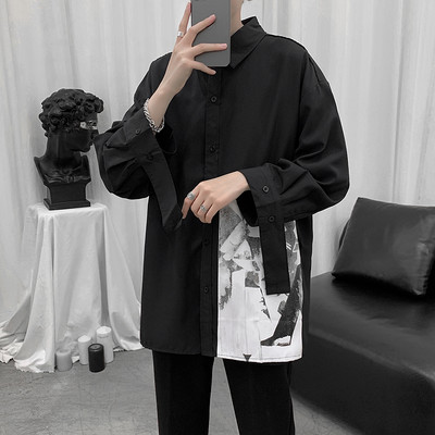 Καλοκαίρι ανδρικό πουκάμισο με τύπωμα και κολάρο σε σχήμα Ο