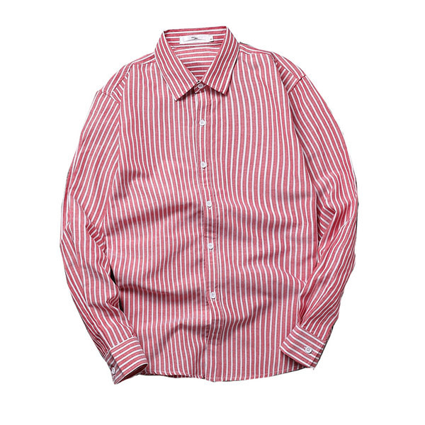 Cămașă bărbătească în dungi cu guler și nasturi clasici