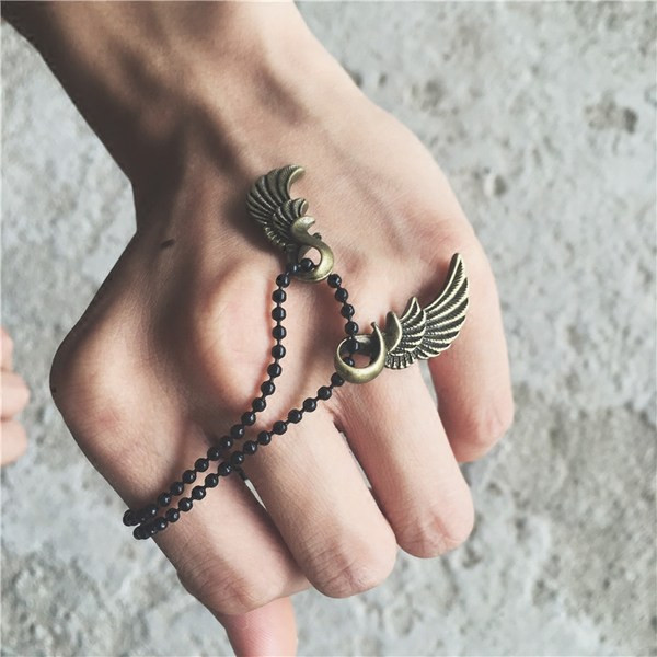 Stilīga vīriešu garā ķēde ar eņģeļa spārnu kulonu