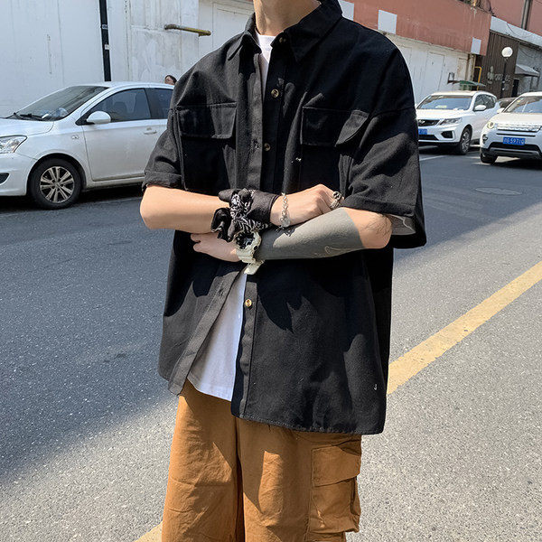 Cămașă pentru bărbați cu mâneci scurte și buzunare - trei culori