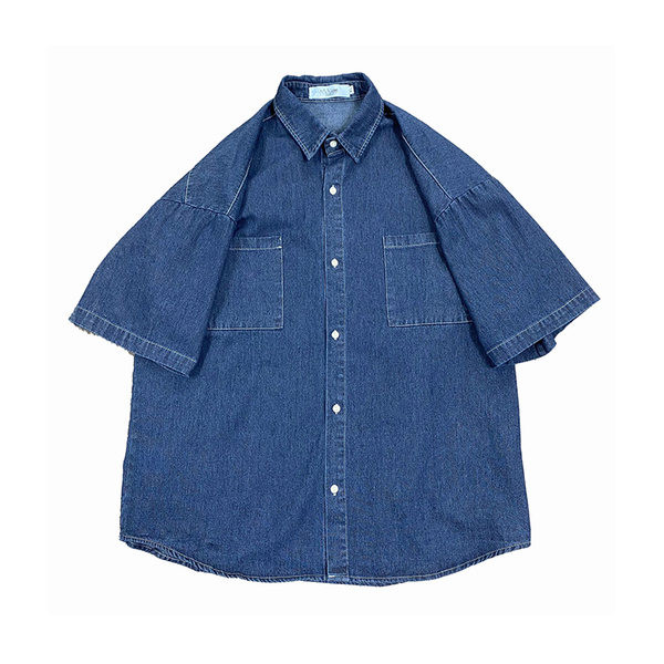 Vīriešu džinsa krekls ar īsām piedurknēm kabatām un pogām