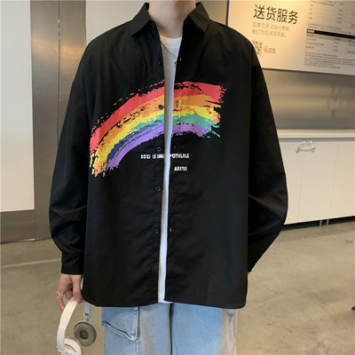 Cămașă de toamnă pentru bărbați cu aplicație și inscripție