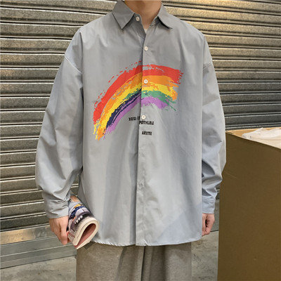 Cămașă de toamnă pentru bărbați cu aplicație și inscripție