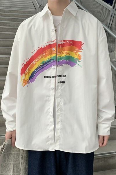 Cămașă de toamnă pentru bărbați cu aplicație și inscripție