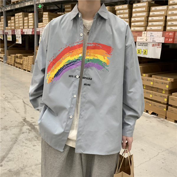 Cămașă de toamnă pentru bărbați cu aplicație și inscripție