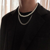 Lanț scurt modern de metal pentru bărbați cu perle decorative