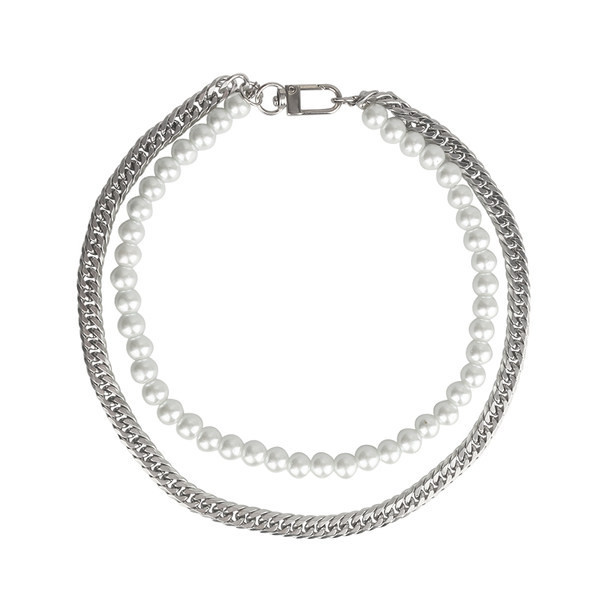 Lanț scurt modern de metal pentru bărbați cu perle decorative