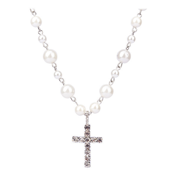 Moderna vīriešu ķēde ar dekoratīvām pērlēm un krusta piekariņu