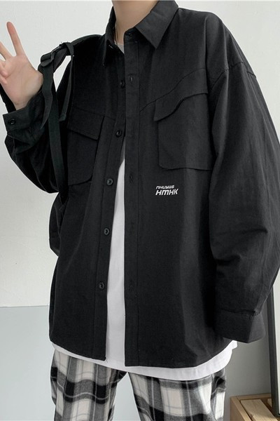 Cămașă bărbați de primăvară-toamnă cu decolteu O