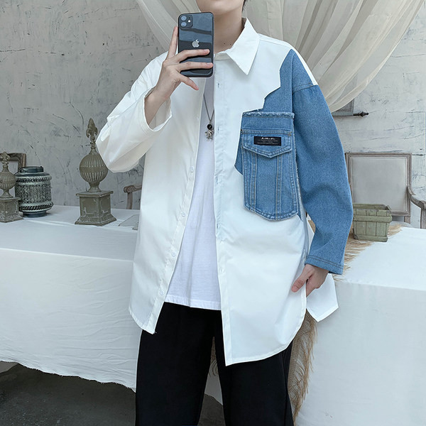 Široki model muške proljetne košulje s gumbima i džepom