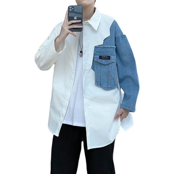 Široki model muške proljetne košulje s gumbima i džepom