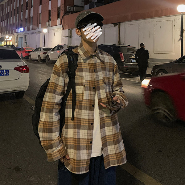 Cămașă în carouri de primăvară-toamnă cu buzunare