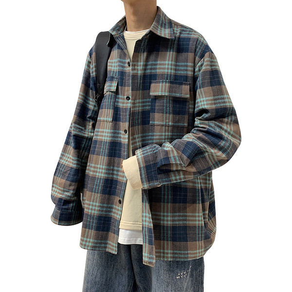 Cămașă în carouri de primăvară-toamnă cu buzunare