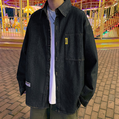 Camasa denim model lat cu buzunar si emblema