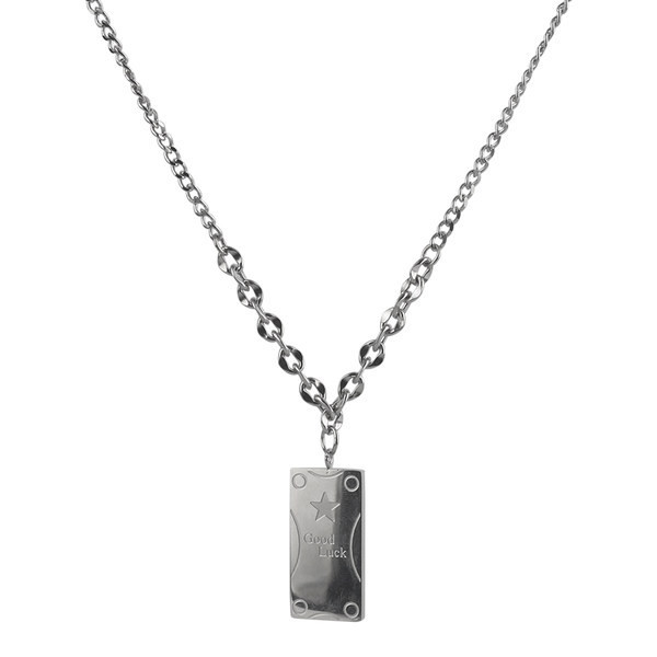 Lanț lung pentru bărbați elegant, cu pandantiv și inscripția Good Luck
