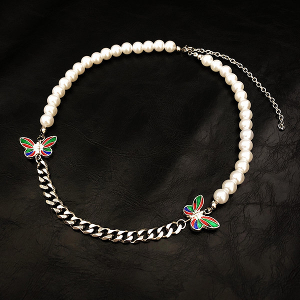 Ανδρική κοντή αλυσίδα με διακοσμητικά μαργαριτάρια και πεταλούδες