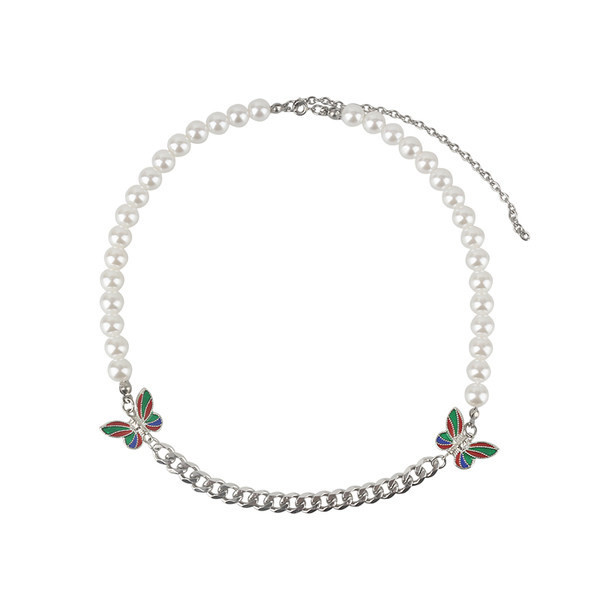 Ανδρική κοντή αλυσίδα με διακοσμητικά μαργαριτάρια και πεταλούδες