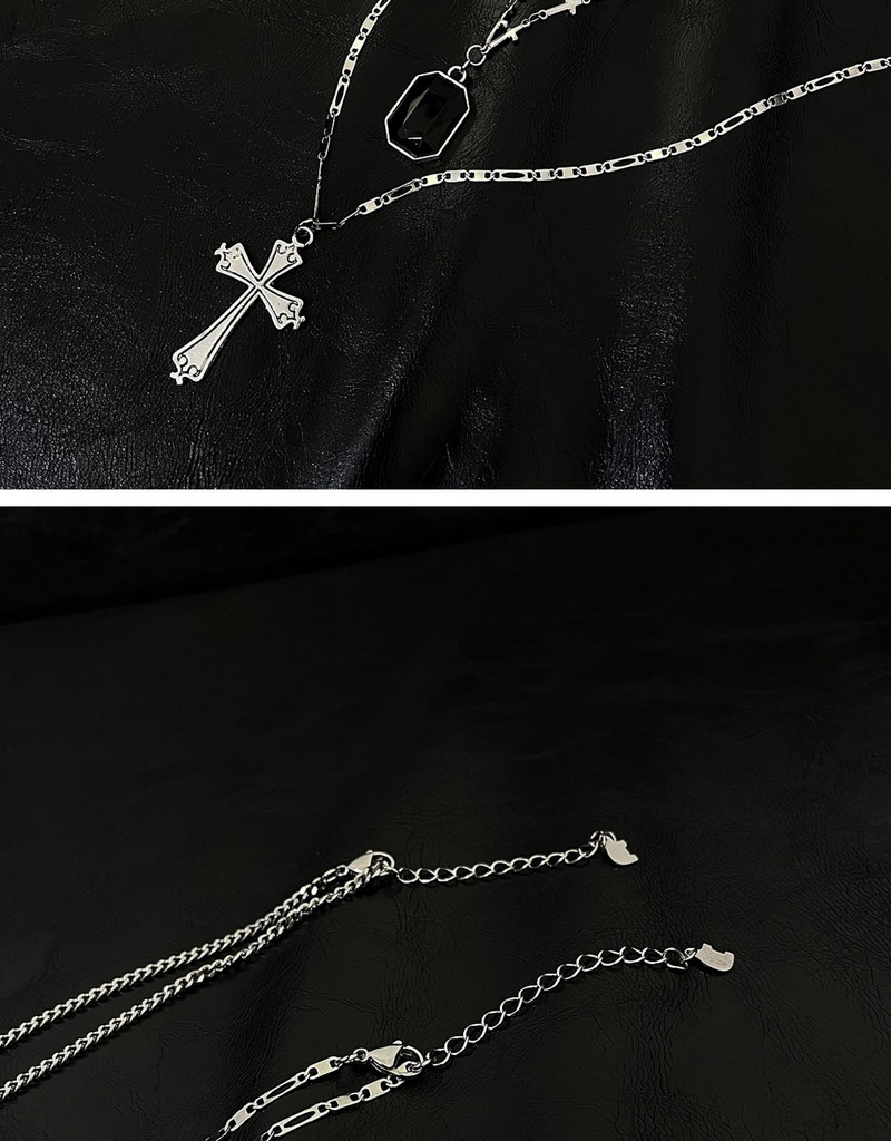 Κομψή ανδρική μεταλλική αλυσίδα με διακοσμητική πέτρα και μενταγιόν