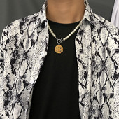 Lanț scurt pentru bărbați zilnic cu pandantiv și perle decorative