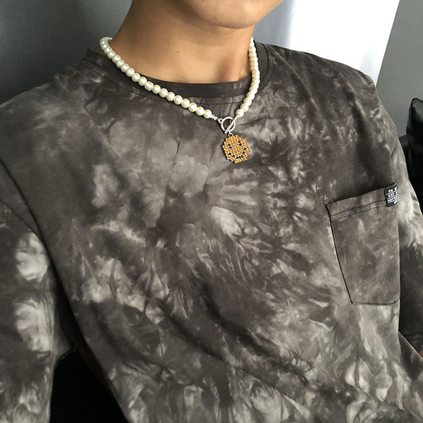 Lanț scurt pentru bărbați zilnic cu pandantiv și perle decorative