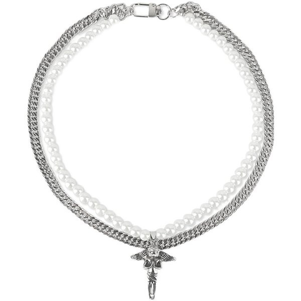 Lanț bărbătesc elegant cu perle decorative și pandantiv