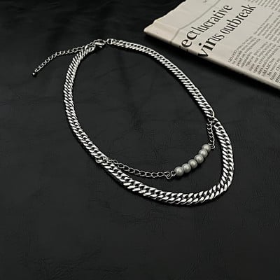 Ανδρικό κολιέ κοντό μοντέλο με διακοσμητικά μαργαριτάρια