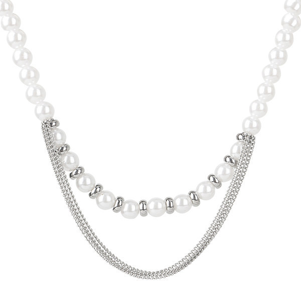 Colier stilat pentru barbati model scurt cu perle decorative