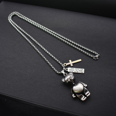 Actual lant barbatesc model lung cu pandantiv urs