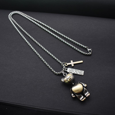 Actual lant barbatesc model lung cu pandantiv urs