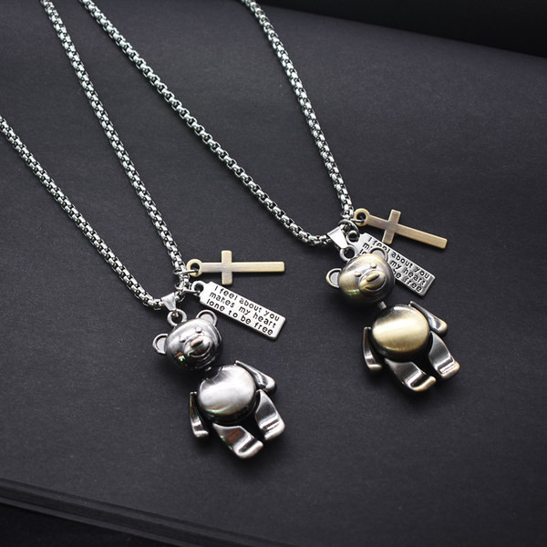 Actual lant barbatesc model lung cu pandantiv urs