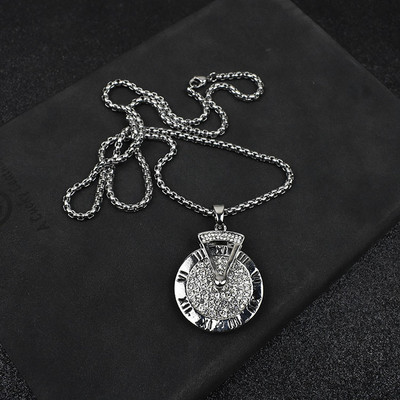 Lanț de oțel stilat pentru bărbați, model lung cu pandantiv