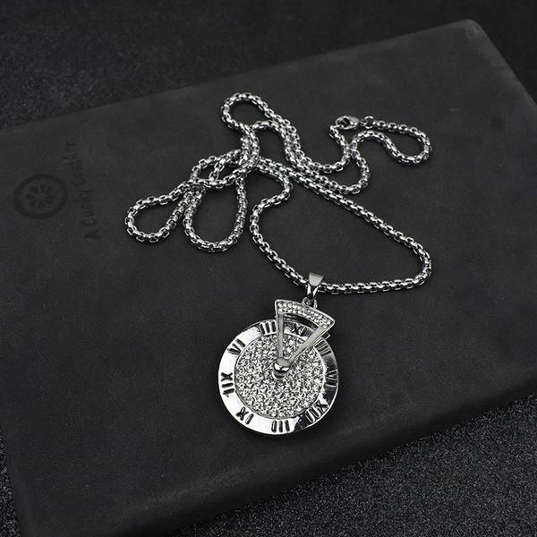 Lanț de oțel stilat pentru bărbați, model lung cu pandantiv