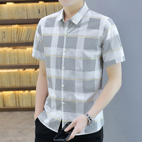 Модерна мъжка карирана риза с копчета и къс ръкав