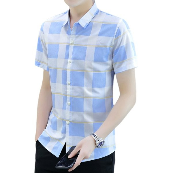 Модерна мъжка карирана риза с копчета и къс ръкав